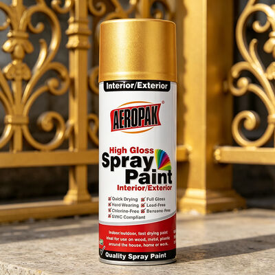 Aeropak 400ml Acrílico de alto brillo Metálico para venta al por mayor Color personalizado OEM Oro pintura de aerosol Revestimiento líquido Automoción hogar